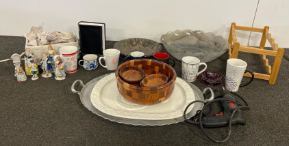 Wood Salad Bowl Set, Porcelain Figurines, Skil Drill, Mugs & Serving Pieces