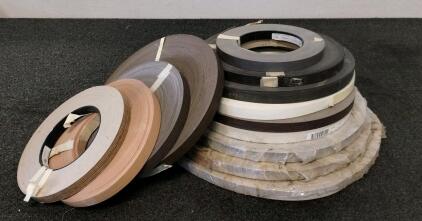 12 Rolls PVC/Melamine Edgebanding, White/Woodgrain/Black, 0.75"&ndash;2" Wide, Assorted Lengths