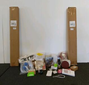 Mixed Miscellaneous Bulk Lot&mdash;Household Items, Game, Jewelry, Hardware, threshold gates, and more