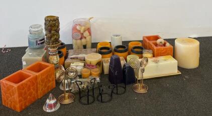 Assorted Candle And Holders &ndash; Pillar, Votive, Tealight, Spiral Stands, Mixed Colors