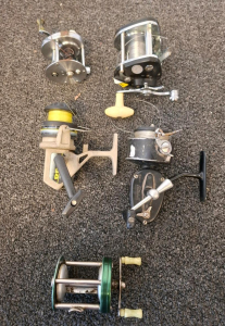 Vintage Fishing Reels: South Bend 550C, Garcia Mitchell 300, Zebco 58, Penn, South Bend