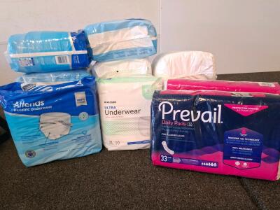 XXL Incontinence Underwear & Pads - Attends Bariatric, McKesson Ultra, Prevail Pads, Unopened