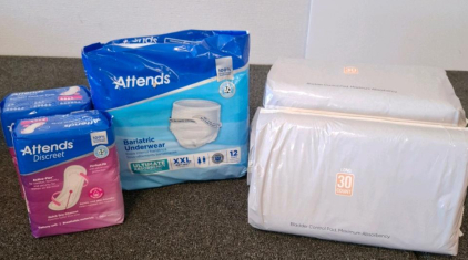 Attends Discreet Women's Moderate Pads & Bariatric Protective Underwear 2XL, Sealed Packs