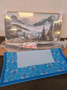 KUVIOKE Vintage Landscape Framed Wall Art, 20x40in, Natural Frame, Mountain Scene, rubber mat, and window deflector.