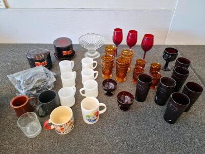 Indiana Glass Kings Crown Ruby Red Tumblers Set Of 4, Pressed Pattern, 5.5" Tall, Vintage USA, Coffee Cups, Wine Glasses, Giant Candles And More