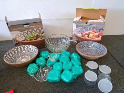 Thirstystone Mango Wood Serving Bowls, Glass Punch Bowl Set, Tupperware Containers, Lot