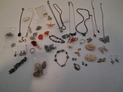 Vintage Costume Jewelry ~55 Pcs, Necklaces, Earrings, Brooches, Bracelets, Butterfly Musical Motifs