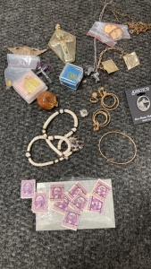 Vintage Stamps And Costume Jewelry