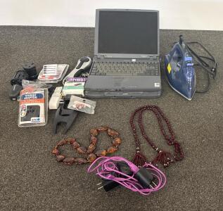 Toshiba Tecra 750CDT Laptop & Miscellaneous Electronics, Travel, And Accessory Bundle, ( Tested- Flashlight And Iron Both Working) ( Untestable- Laptop)