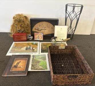 Mixed Decorative Art & Collectibles &ndash; Art Prints, Shaun Tan Book, Woven Basket, Fan & More