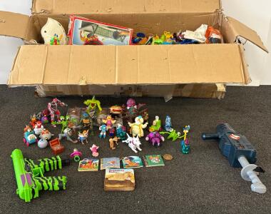 Vintage 80s-90s Toy Collection Lot: Ghostbusters Blaster, TMNT, Disney, Barney, Carded Bears
