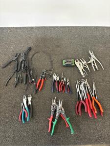 Assorted 30-Piece Hand Tool Lot: Pliers, Tin Snips, Precision Bit Set