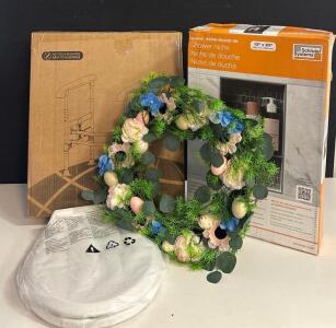 Home Remodel Lot! Schluter KERDI-BOARD-SN 12" x 20" Prefabricated Shower Niche, 22&rdquo; Easter Wreath, Toliet Safey Rails And Round White Elongated Toliet Seat