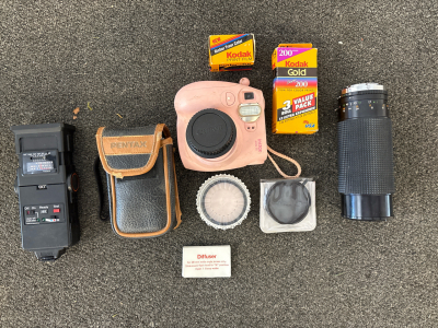 Olympus Trip AF 31 35mm Camera, Fujifilm Instax Mini 7S, Focal Flash, Kodak Film, Filters, Lot