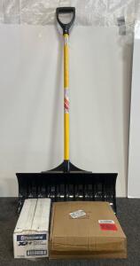 10" Pneumatic Wheel Assembly 4.00-6 Knobby Tire, Steel Rim, 5/8" Bore, Ball Bearing, Wide Push-Style Snow Shovel with 24&ndash;30" HDPE Blade and Ergonomic D-Grip Handle