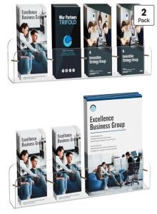 Wall-Mounted 2-Tier Clear Acrylic Brochure Holders, 2-Pack, Fits 8.5" x 11" Literature