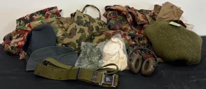 Swiss & US Military Surplus Uniform Lot &ndash; Alpenflage, Vertx, Multicam, Belt, Ear Defenders