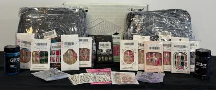 Nail Art & Salon Goods - Dust Collector, (2) Nail Organizer Bags, Press On Nails, Nail Stickers & Glitter