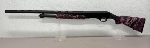 Stevens 320 20 Gauge Pump-Action Shotgun, 26" Barrel, Black/Pink Camo, Serial 169443D