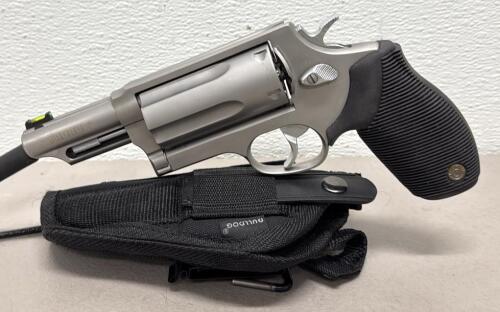 Taurus Judge Stainless Revolver, 4" Barrel, .45 Colt/.410 GA, Fiber Optic Sight, SN D0142051