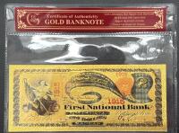 24K Gold-Plated 1915 $2 First National Bank Emporia Kansas Replica Banknote with COA
