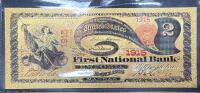 24K Gold-Plated 1915 $2 First National Bank Emporia Kansas Replica Banknote with COA - 2