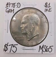 1978-D Eisenhower Dollar $1, Denver Mint, MS65 GEM BU, Copper-Nickel Clad, Eagle Reverse