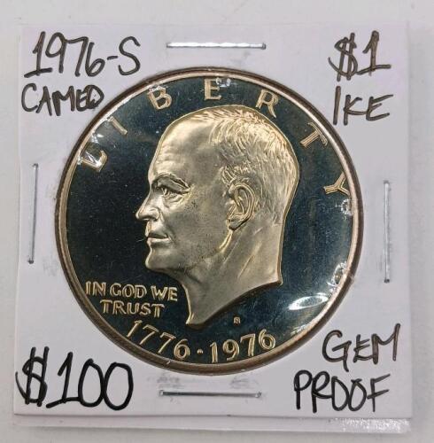 1976-S Eisenhower Silver Dollar Bicentennial Proof, San Francisco Mint Cameo GEM, $1 Coin