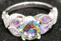 Mystic Rainbow Topaz Faceted Round Cut Gemstone Ring, Size 9 - 3