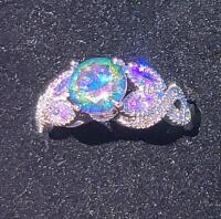 Mystic Rainbow Topaz Faceted Round Cut Gemstone Ring, Size 9 - 4