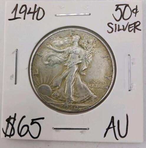 1940 Walking Liberty Half Dollar, AU Condition, 90% Silver, 12.50g, 30.63mm Diameter