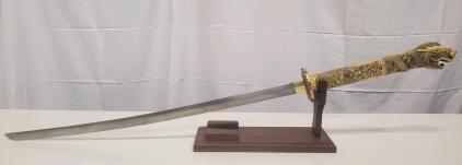 Decorative Asian Dragon Sword &ndash; 40" Overall, Ornate Dragon Handle, Stainless Steel Blade & Stand
