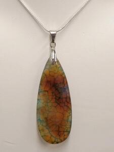 44.45ct Natural Rainbow Dragon Vein Agate Teardrop .925 Necklace