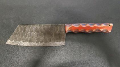 Custom Damascus Chef Knife 7" Blade, Bunka/Cleaver Style, Color Wood Handle, Full Tang