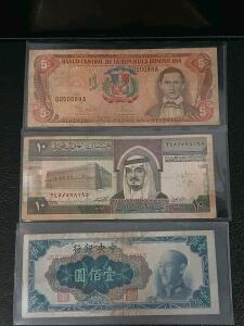 Dominican Republic 5 Pesos Oro, Saudi Arabia 10 Riyals, China 1948 100 Yuan, All With Serial Numbers