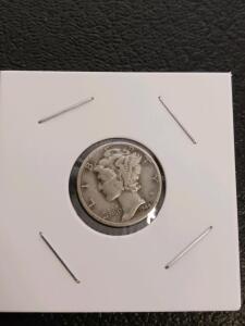 1944-D Mercury Dime, 90% Silver, Denver Mint, Winged Liberty Head, Circulated