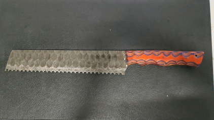 Custom Damascus Steel Serrated Bread Knife, 10" Blade, Resin Handle, Deep Scallop Serrations
