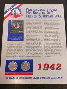 1942 Washington Silver Quarter Set &ndash; Philadelphia & Denver Mint, Commemorative Collector&rsquo;s Card