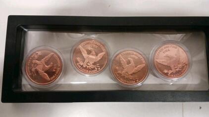 Set of 4 Dinosaur-Themed 1 oz .999 Fine Copper Rounds in Protective Capsules