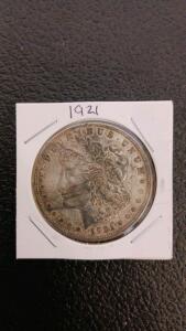 1921 Morgan Silver Dollar, Philadelphia, 90% Silver, Circulated, 38.1mm, 26.73g