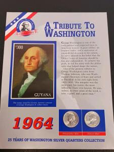 1964 Washington Silver Quarter Set - Philadelphia & Denver Mint, Commemorative Stamp Included