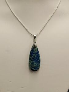 Blue Dragon Vein Agate Teardrop Pendant Necklace