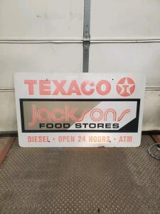 Texaco Jacksons Food Stores Vintage 48"x24" Metal Advertising Sign - Double Branded
