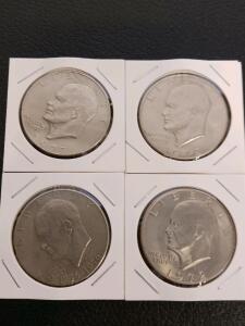 Eisenhower Dollar Collection: 1972, 1976 Bicentennial, 1977 Coins in 2x2 Holders