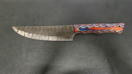 Custom 8" Damascus Chef Knife, Sculpted Resin Handle, Hammered Pattern, Full Tang