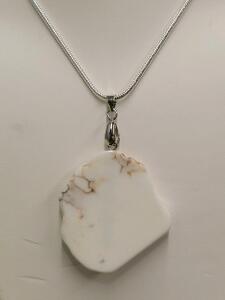 79.25ct White Buffalo Turquoise Free-form Slice on .925 Necklace