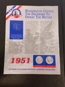 1951 Washington Silver Quarter Set &ndash; Philadelphia & Denver Mints, 90% Silver, Collection Card