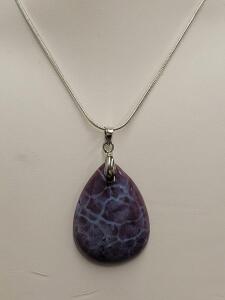 38ct Natural Fire Agate Teardrop Pendant on 24" Necklace