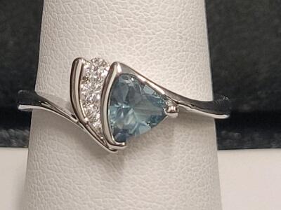 Trillion Cut Facetee Aquamarine .925 Ring, Size 8
