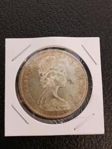 1965 Canada Canoe Dollar 80% Silver Coin - Queen Elizabeth II, Circulated, 36mm, Holder
